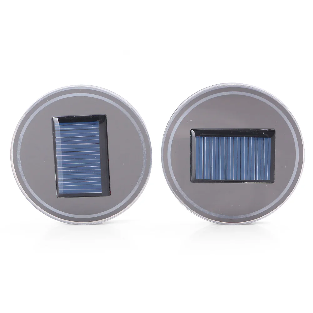 2PCS Solar Cup Holder Bottom Pad Solar LED Light Cover Interior Trim For All Cars All models