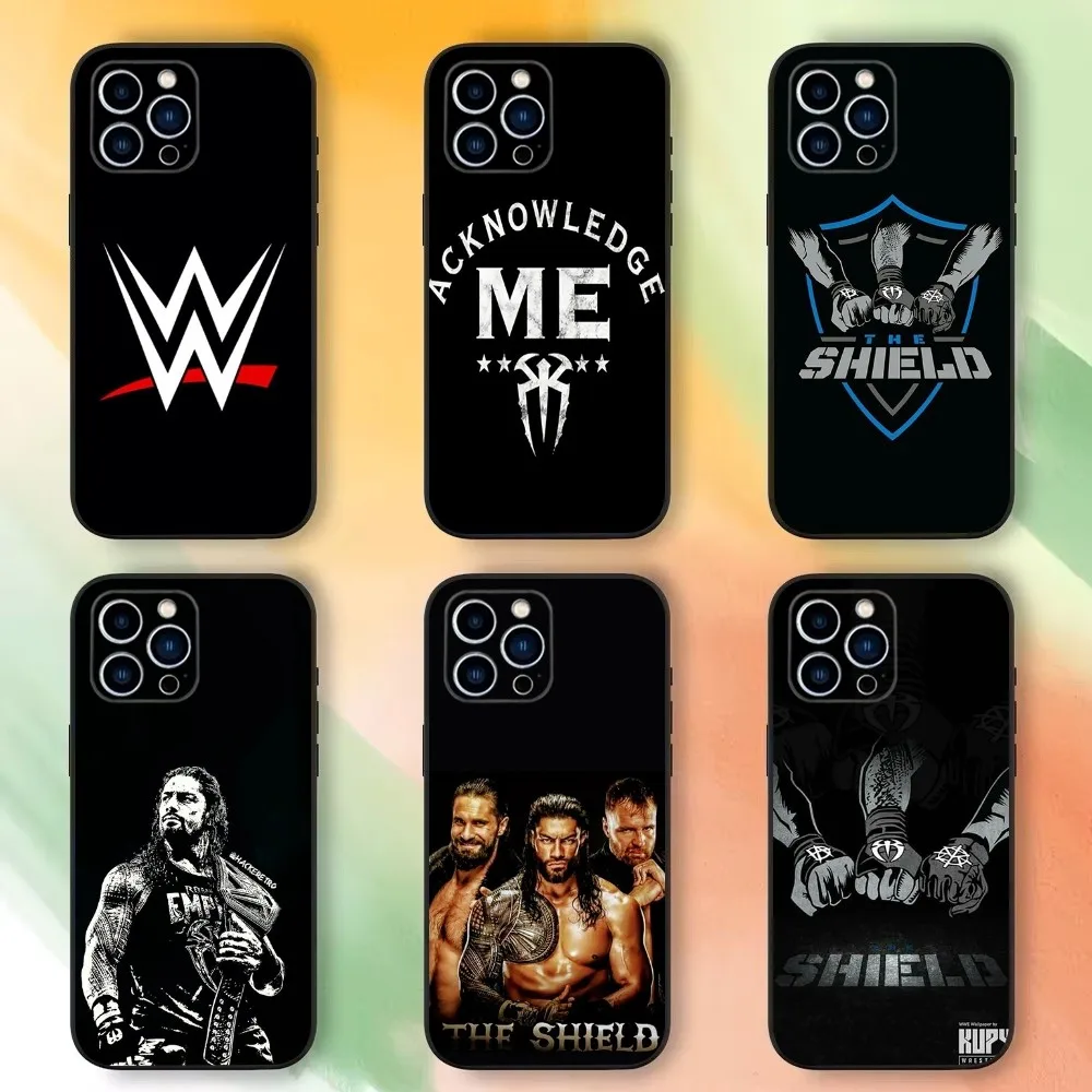 W-WWE The S-Shields Phone Case For iPhone 16,15,14,13,12,11 Plus,Pro Max,XS,X,XR,SE,Mini,8,7，Soft Silicone Black Cover