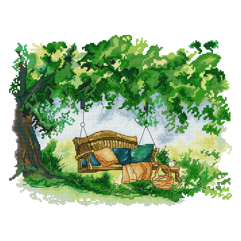 

Joy Sunday Cross Stitch Kit Swing in The Garden 11CT 14CT Printed Cross Stitch Embroidery Kits Set Crosstitch Kit Needlework