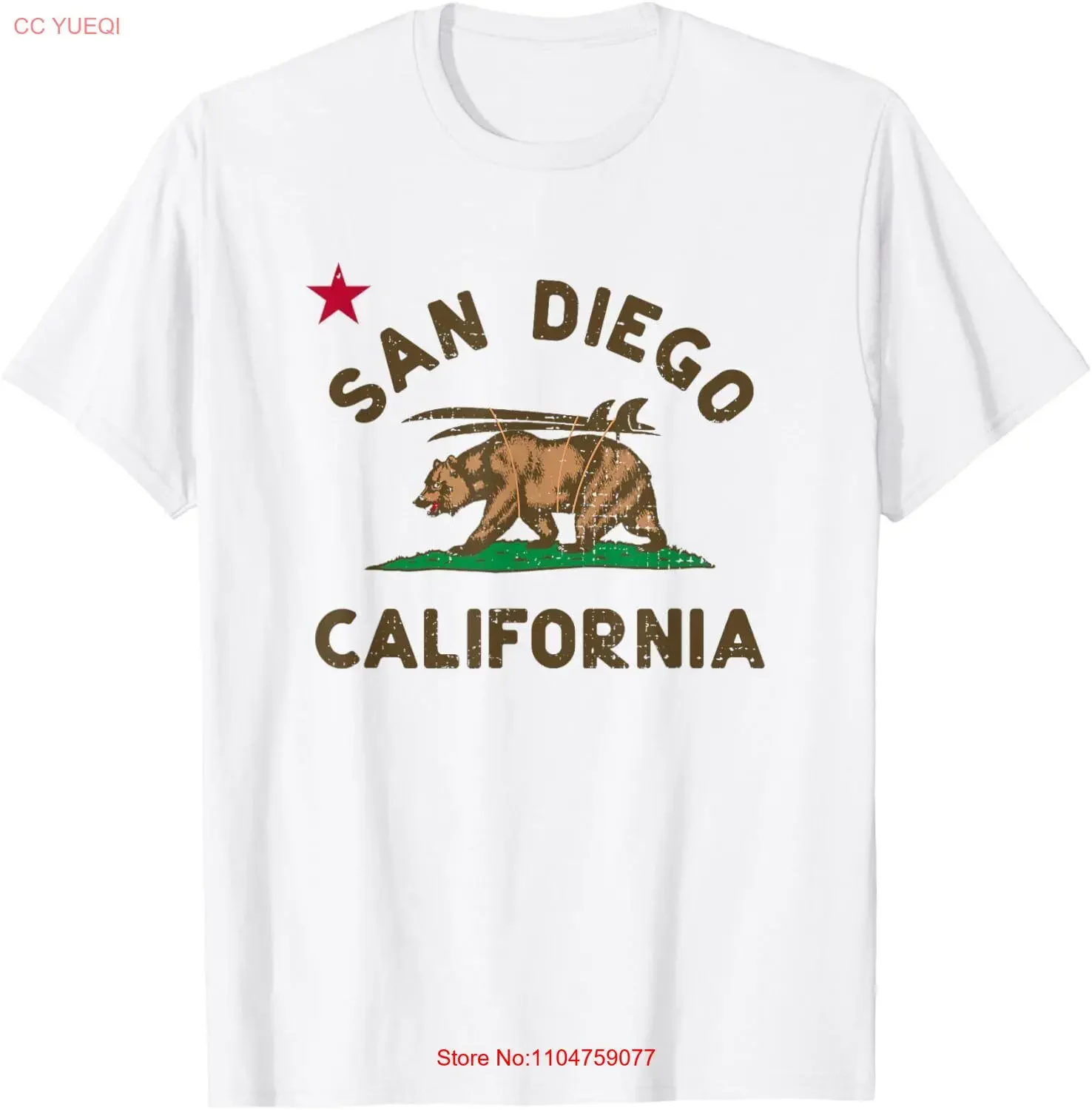 سان دييغو كاليفورنيا شاطئ العلم الدب تصفح كاليفورنيا خمر تي شيرت خمر غسلها الرسم تنوعا لينة للجنسين أوم قليلا