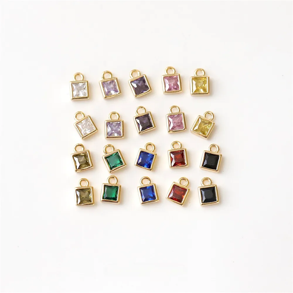 Copper-plated Real Gold Custom Micro-inlaid Zircon Mini Hemming Small Square DIY Necklace Bracelet Handmade Charm Accessories