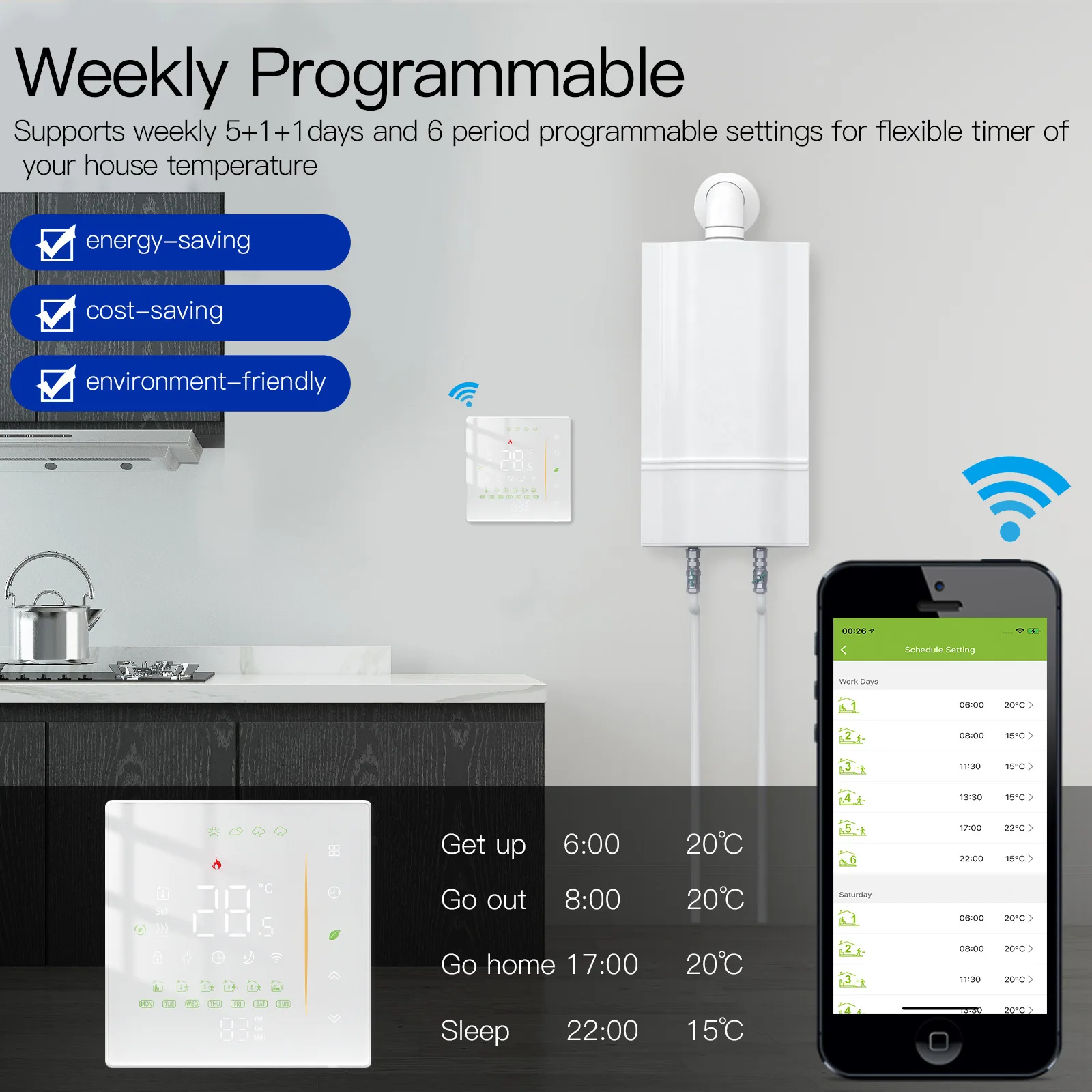 Tuya WiFi Smart Home Thermostat Switch Energy Saving Temperature Controller for Water Electric and Boiler Floor Heating