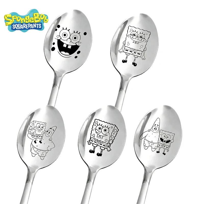 

SpongeBob SquarePants Stainless Steel Spoon Cartoon-patterned Long Handle Spoon Ice Cream Dessert Soup Spoons Children Tableware