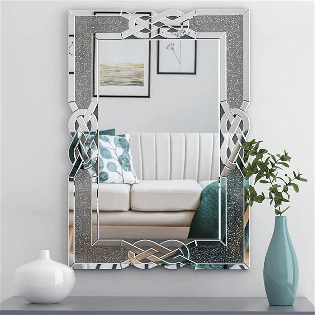 Large Decorative Wall Mirrors 90/100/120CM Rectangle Venetian Artistic Mirror Bling Crystals Embedded Frame Furniture Decorative