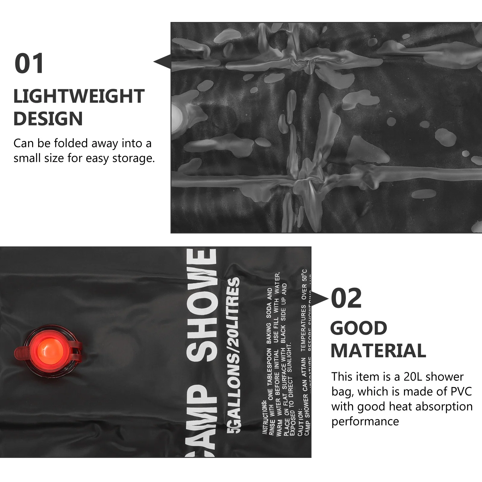 

Solar Shower Bag 20L Outdoor Camping Hiking Portable Heated Water Bag Shower Head Travel Fishing Barbecue Picnic