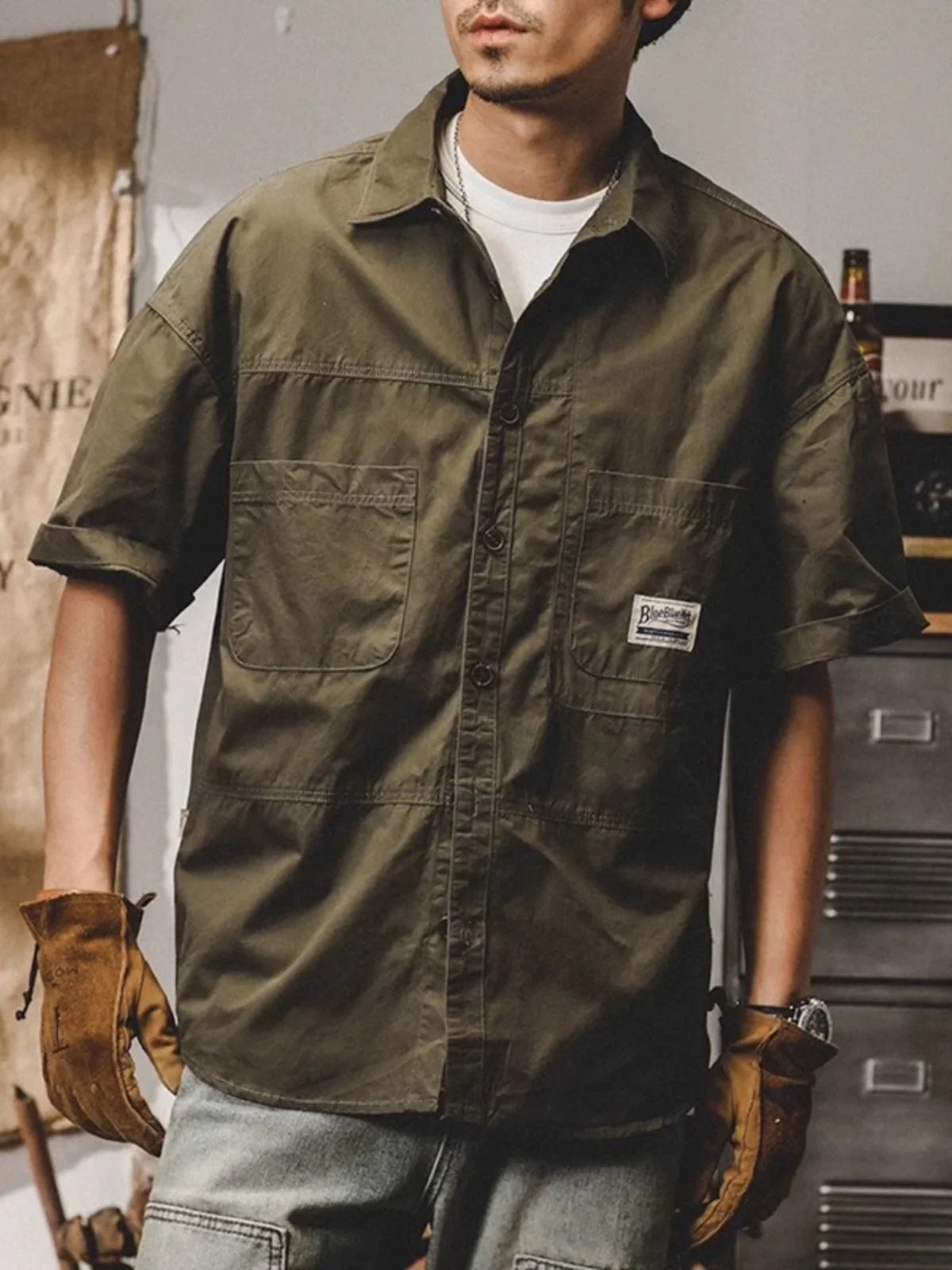 

Extra Large 300 Pou American Retro Workwear irt Men's ort Sve Loose Summer High End Sensation Pure Cotton f S...