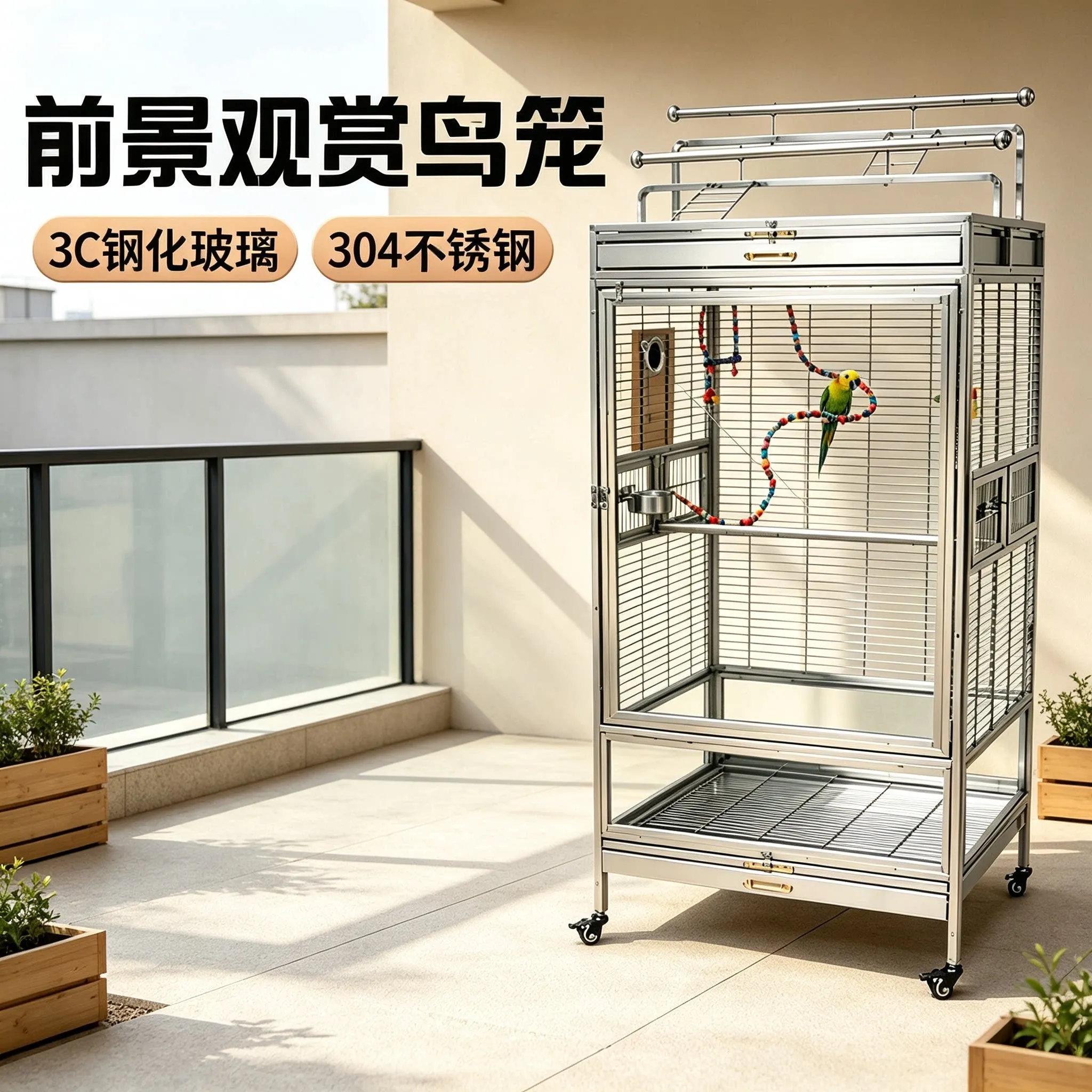 304 Bird Cage Stainless Steel Luxury Villa Large Parrot Cage Xuanfeng Myna Double Indoor King Size Breeding Cage
