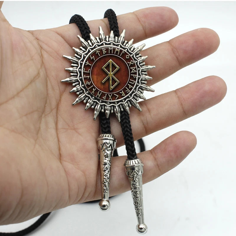 BOLO-0013 New Arrival Viking Peace Rune in Runic Circle Cowboy Bolo Tie Steampunk Pendant Jewelry Glass Cabochon Neck Tie