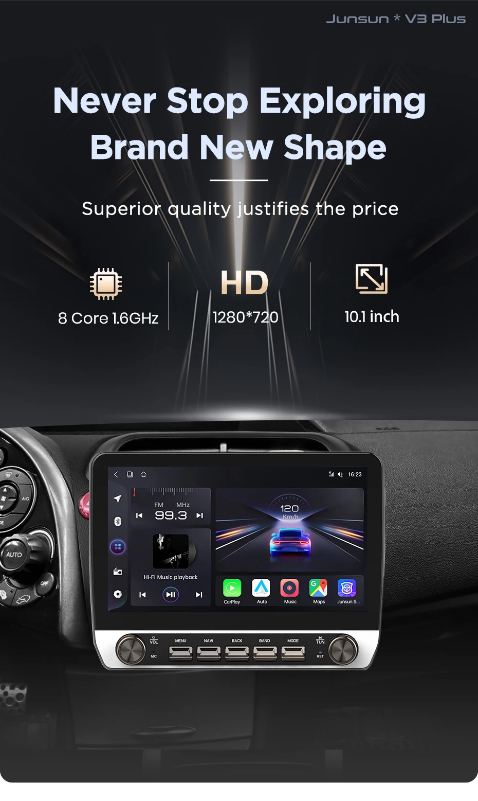 Junsun 10,1-Zoll-Autoradio für Honda Civic 2005 2006-2011, kabelloses CarPlay, Android Auto, intelligente Systeme, IPS-Touchscreen mit physischen Tasten, DSP, GPS-Navigation, WLAN, DAB+, RDS, FM/RAM, BT, SWC, Plug-and-Play, 2DIN-Multimedia-Player – Detail 4