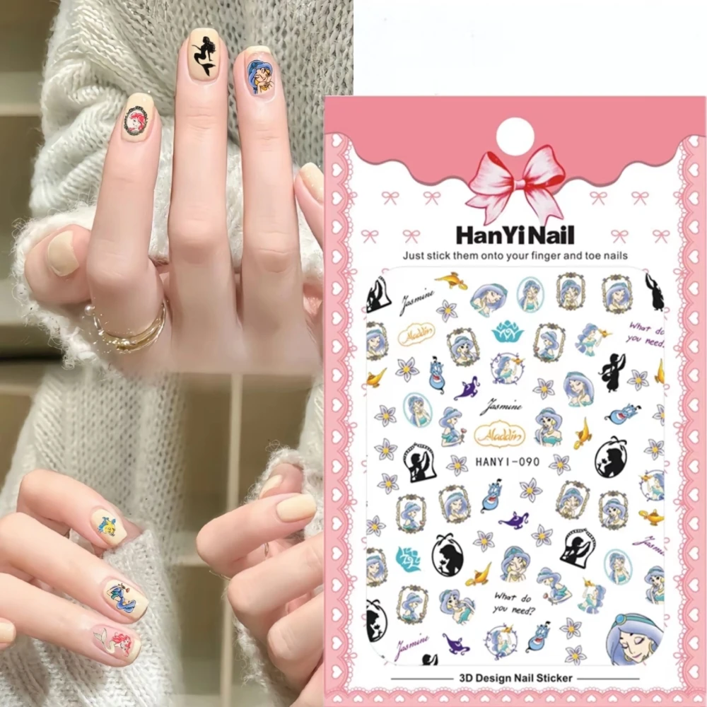 Princesa disney desenhos animados adesivos de unhas, nail art adesivos, decalques para manicure, design de moda, diy, felizes acessórios, 5d, novo, 1 folha