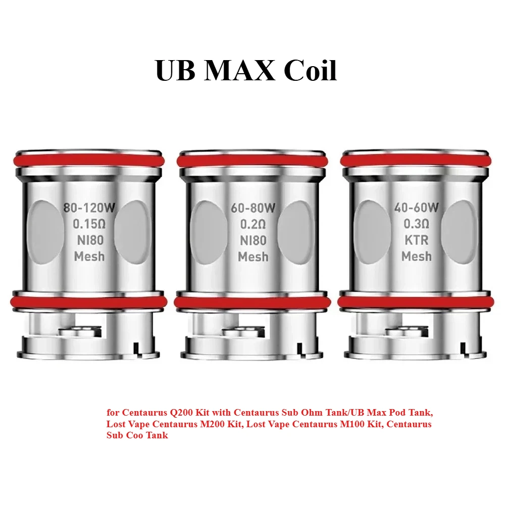 5 unids/pack UB Max bobina 0.15ohm 80-120W 0.2ohm 60-80W 0.3ohm 40-60W para UB Max Pod Tank CENTAURUS Q200 M200 MOD Kit