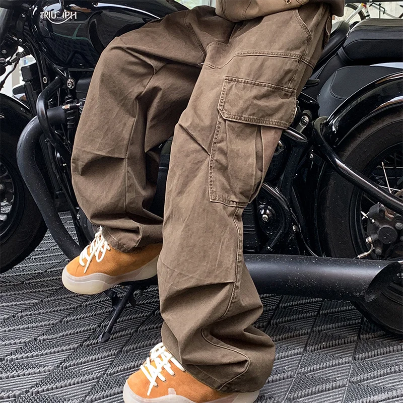 Y2K Big Pocket Men's Cargo Pants Japanese 2025 New Harajuku Loose Straight Wide Leg Trousers Baggy Pants Man Hip Hop Sweatpants