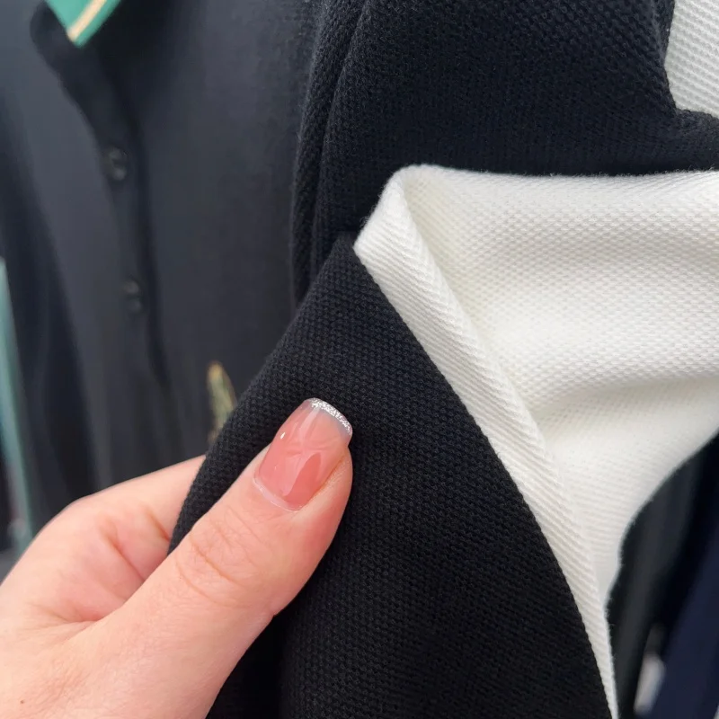 High Quality Man 100%cotton Long-Sleeved Polo Shirt Exquisite Embroidery Lapel Button Autumn British Style New Casual Men's Tops