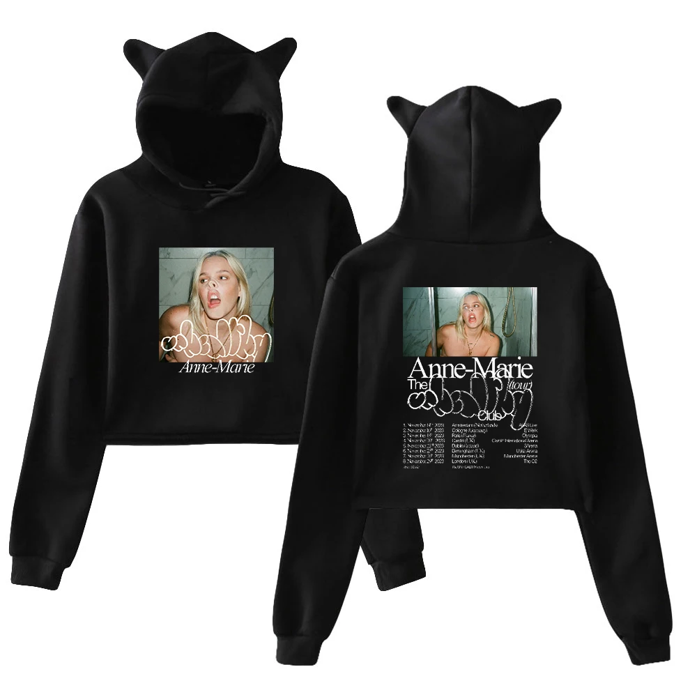 

Anne Marie The Unhealthy Club Tour Pullover Cat Ears Hoodie Long Sleeve Sweatshirts Female Crop Top Women's Clothes