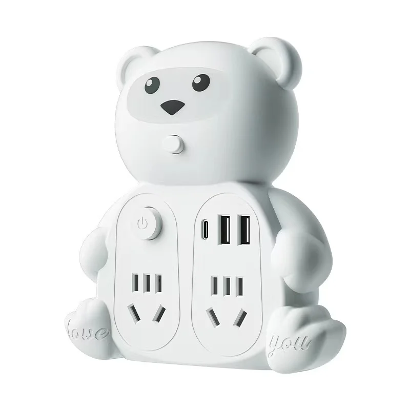 New Creative Cartoon Panda Power Converter Plug Student Dormitory Multi-side Plug Small Night Light Usb Charging Convenient