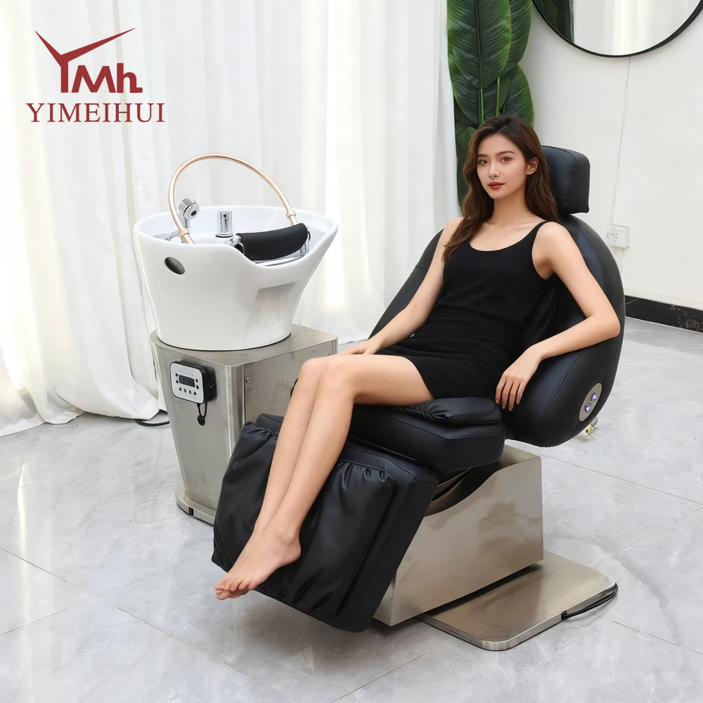 Hair Salon Rotating Thai Shampoo Massage Bed Head Spa Reclining Backwash Washing Bed with Ceramic Basin