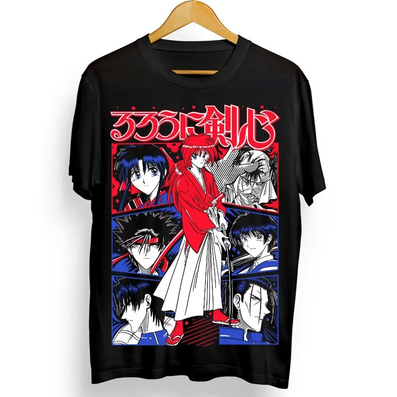 Trend Summer 2025 Cosplay Neutral Black and White Rurouni Kenshin T-Shirt Samurai X Himura Anime Manga Sagara Yukishiro All Size