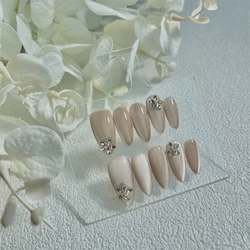 10Pcs Glitter Handmade Nails Cat's Eyes Press on Nails Nude Colour Wearable False Nails Almond Decoration Full Cover Nail Tips