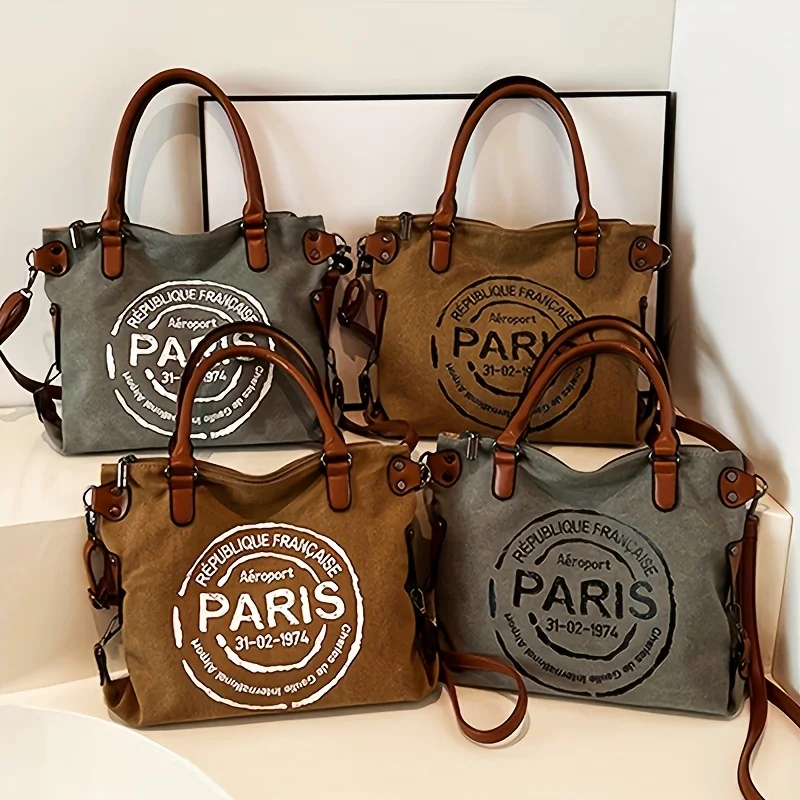 

Набор из 2 предметов: винтажная холщовая сумка-тоут в уличном стиле, кошелек для монет, винтажная сумка через плечо с принтом в виде букв. Унисекс – большой объем