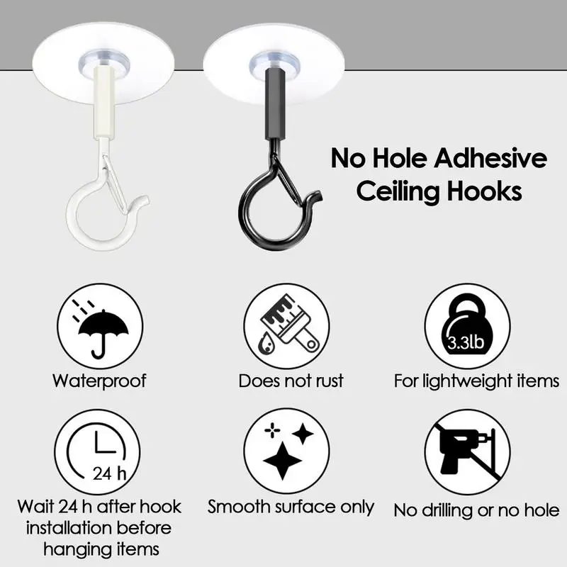 2pcs Ceiling Hooks Self-Adhesive Ceiling Hanger Heavy Duty No Drilling Home Decoration Gadget For Plants Wind Chimes Accessories