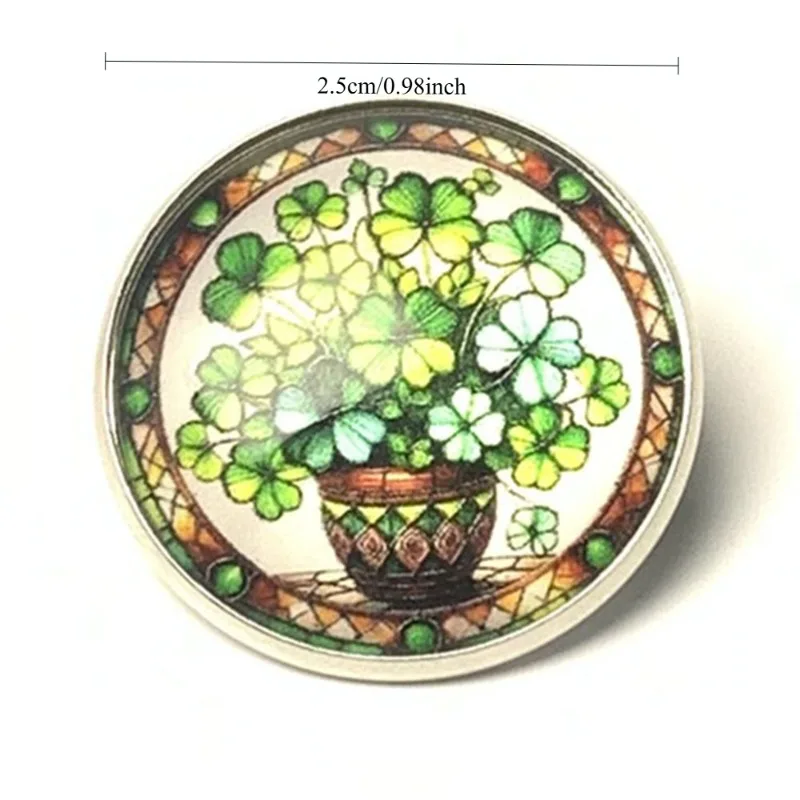 Wholesale Green Alloy Round Time Gem Brooch Stained Glass Dome Cactus Shamrock Bag Pin Botanical Lapel Gift for Plant Enthusiast