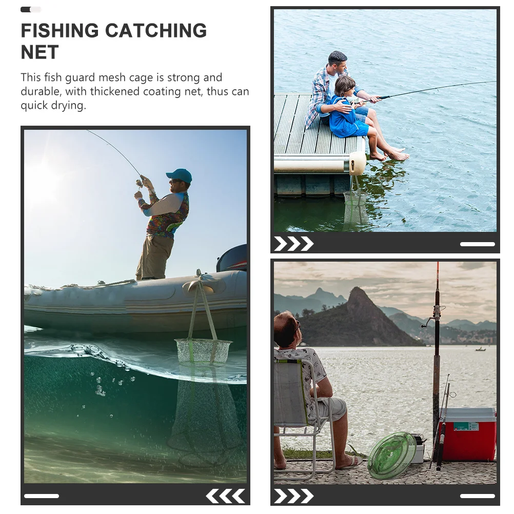 

Nylon Fishing Catch Net Reusable Collapsible Mesh Fish Basket Strong Thickened Coating Wear-Resistant Easy Clean Fishing