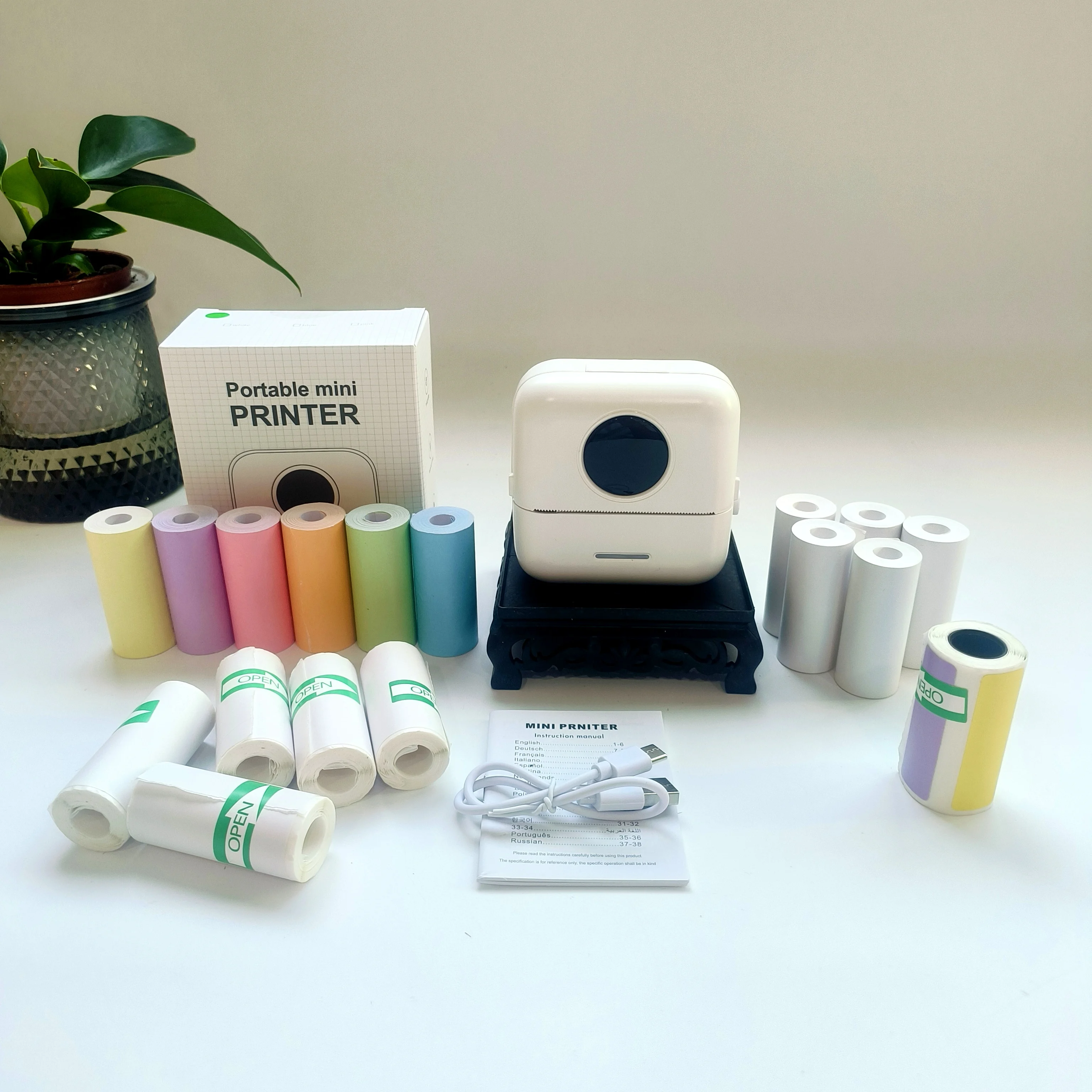 

Портативный мини-принтер для экзаменов с Bluetooth и беспроводной связью - 6 цветных бумаги для печати + 5 рулонов наклеек + 5 листов для чеков + 1 лист для этикеток