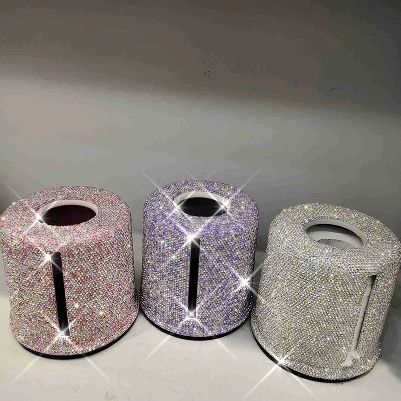 Sparkling Diamond Roller Tissue Box Circular Roll Paper Home Decor Living Room Bedroom Tissue Storage Box Bathroom Accessories