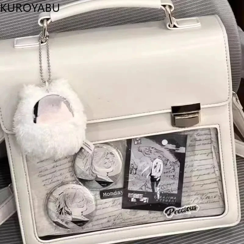 

Y2K Kawaii Cat Bag Preppy Style Cute PU Shoulder Bag Girls Transparent Pocket Harajuku Crossbody Bag Women's Fashion Backpacks