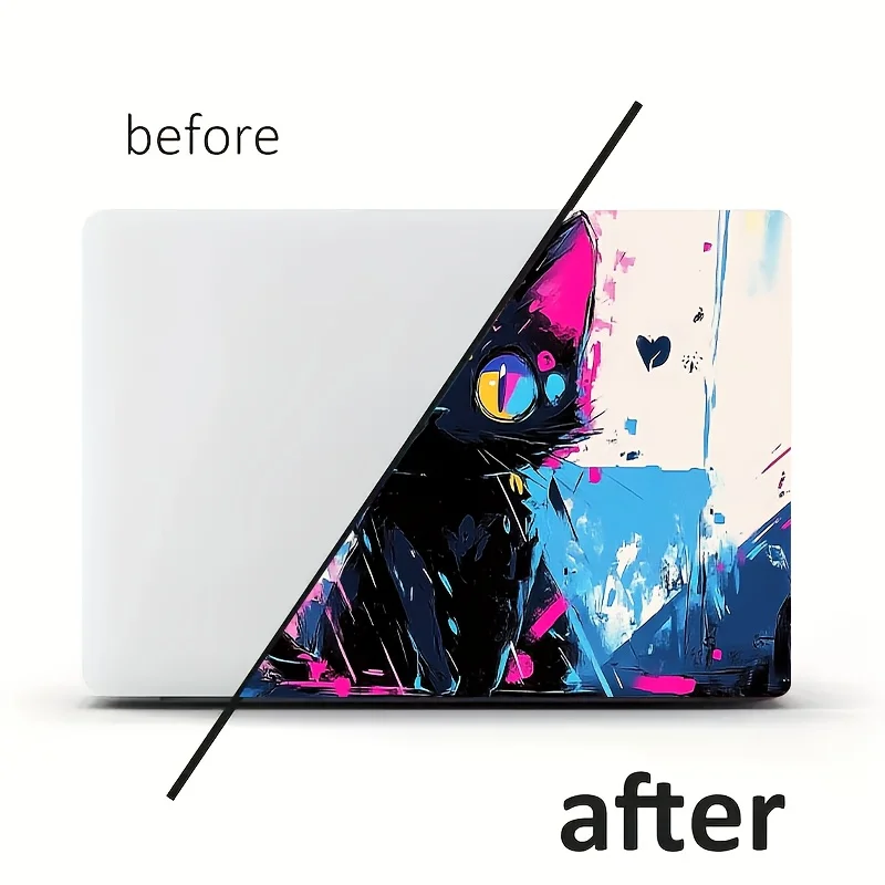 ملصق رسم على شكل قطة كرتونية لطيفة مكون من قطعتين مقاوم للماء ومقاوم للخدش ذاتي اللصق مناسب لأجهزة الكمبيوتر المحمولة والسيارات