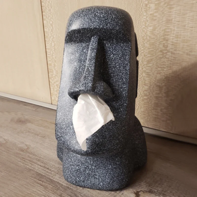 Easter Island Moai Napkin Holder Decorative Resin Stone Statue Paper Tissue Box Table Bust Totem Ornament Tourism Craft