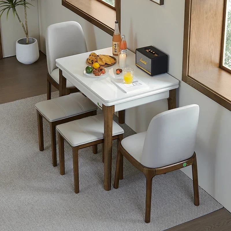 

Bright Stone Plate Household Solid Wood Multi-Functional 4-Person Retractable Wall Dining Table