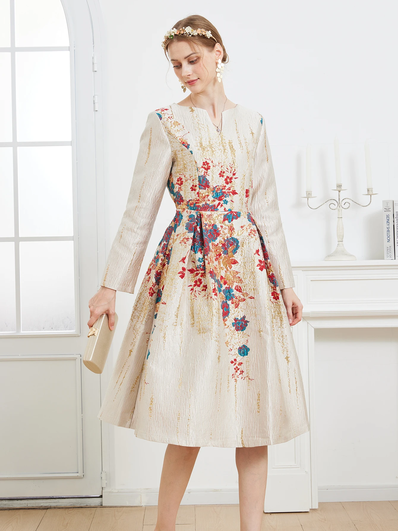 DEVCHATA-Robe de Soirée Vintage en Jacquard pour Femme, Tenue Élégante et Luxueuse à Motif Floral, Vêtement Formel et Éducatif, Nouvelle Collection