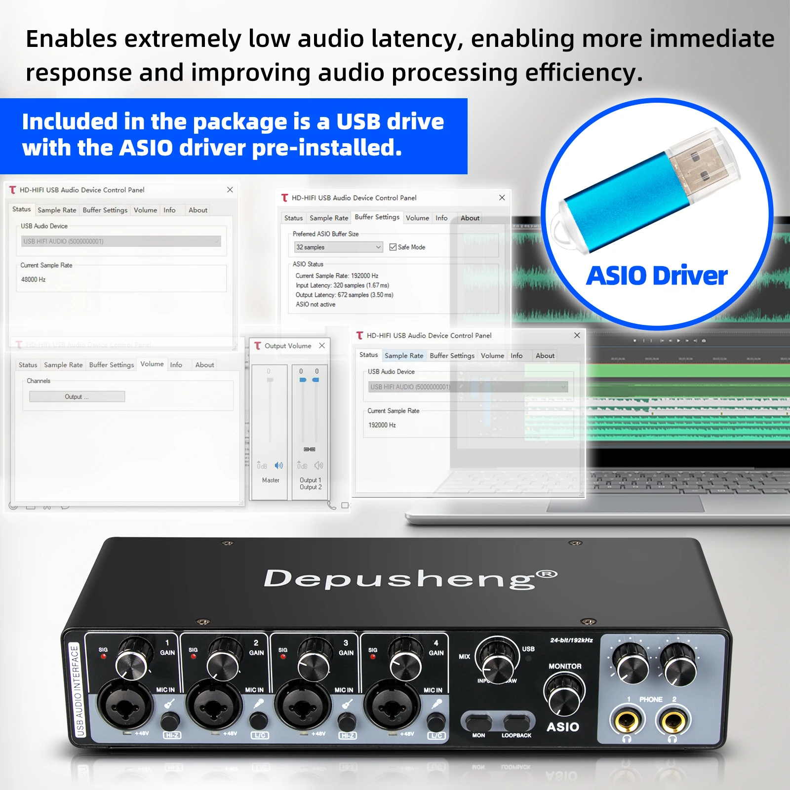 MQ22/44 ASIO Audio Professionelle Soundkarte 2/4-Kanal USB-Audio-Interface für Live-Aufnahmen – Detail 11