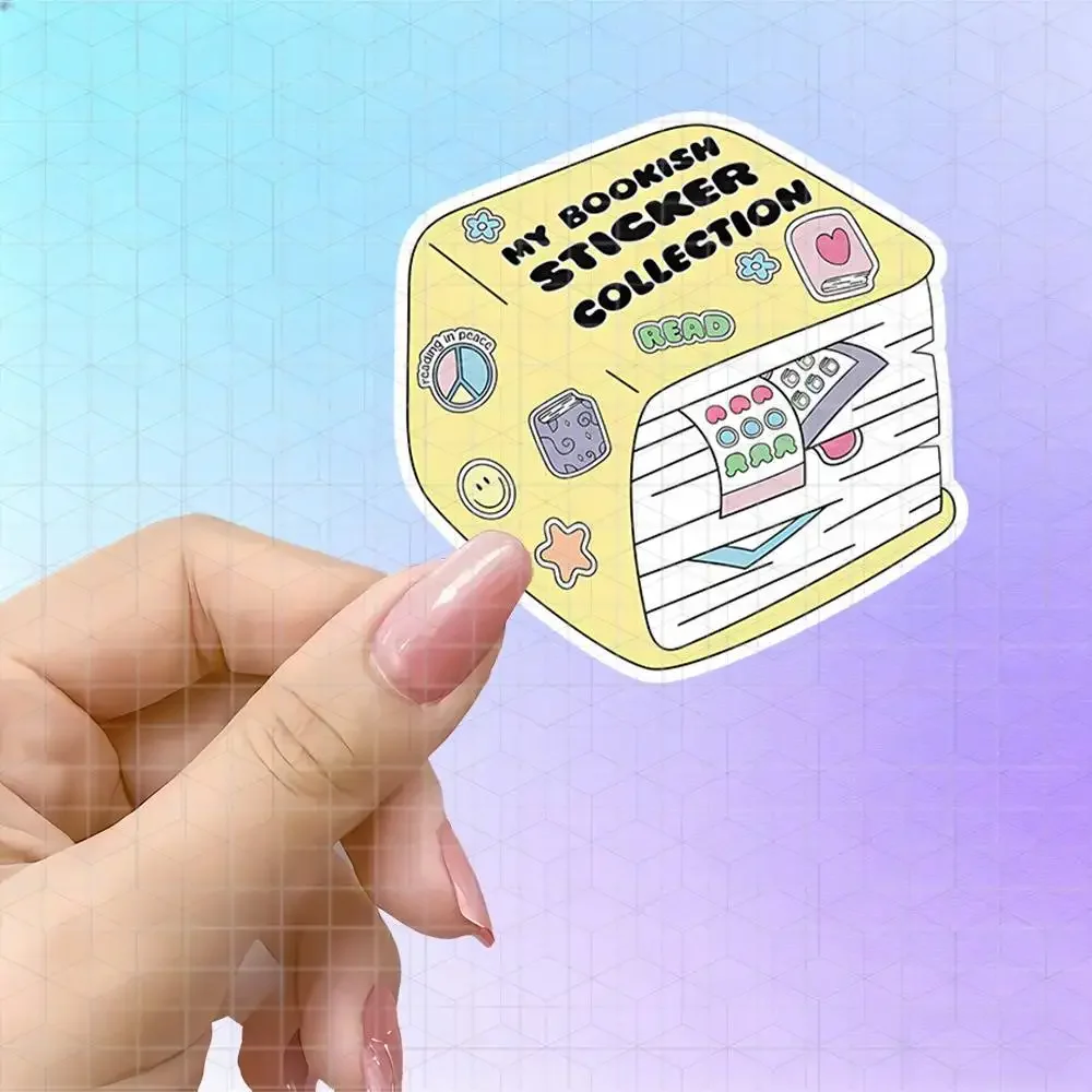 Custard Yellow Cartoon Book Collection Vinyl Sticker Matte Decal For Journal E-Reader Book