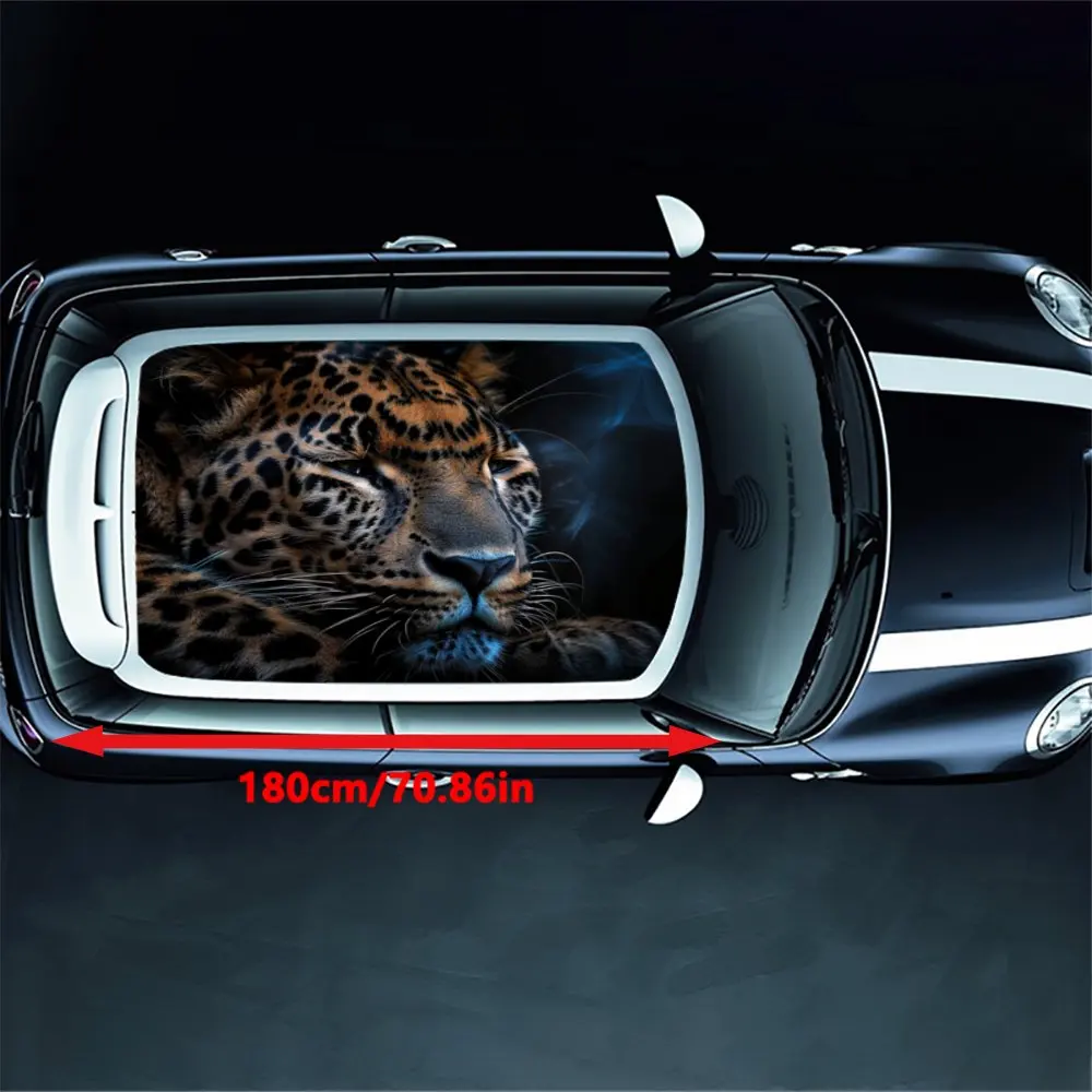 Sleeping Cheetah Animal Car Roof Sticker Wrap Racing SUV Auto Accessories Packaging PVC Car Hood Graphic Decal Decoration Gift