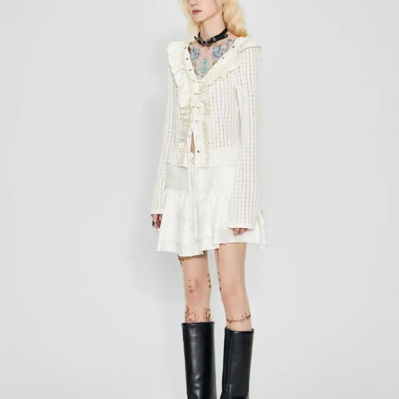 Yedinas Spring 2024 Lace Up Shirt Women Long Sleeve V Neck Korean Fashion Fairycore Style Blouses Ladies Tops Y2k Blousa Chic