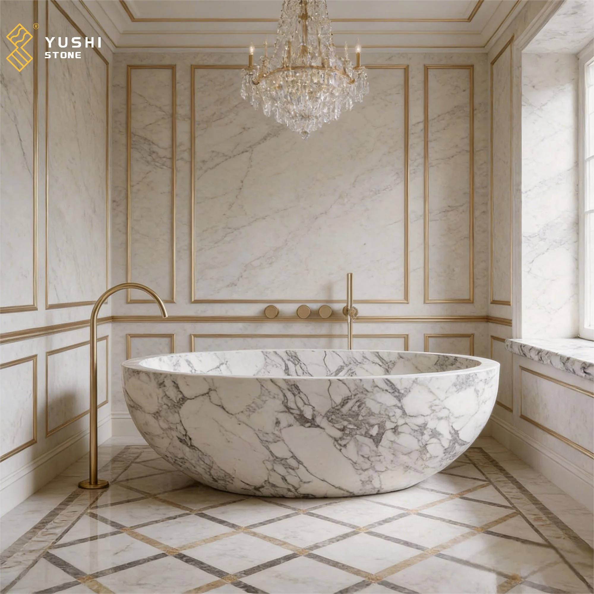 YUSHI Modern Customizable Natural Stone Bathtub Marble Freestanding Soaking Bathtub For Hotels Villa Apartment Bathroom