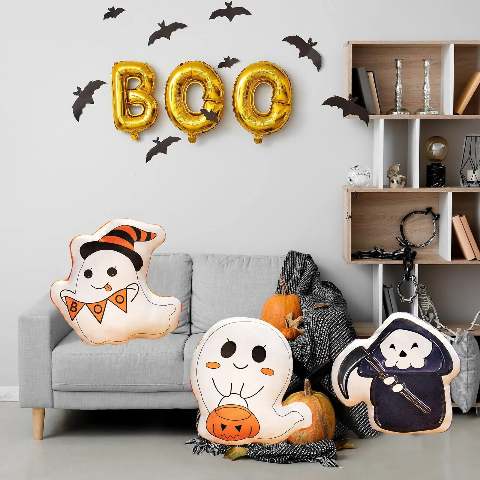 2024 New Halloween Ghost Alien Pillow Cute Ghost Double-sided Printed Plush Toy Halloween Throw pillow Home Sofa Decoration Doll