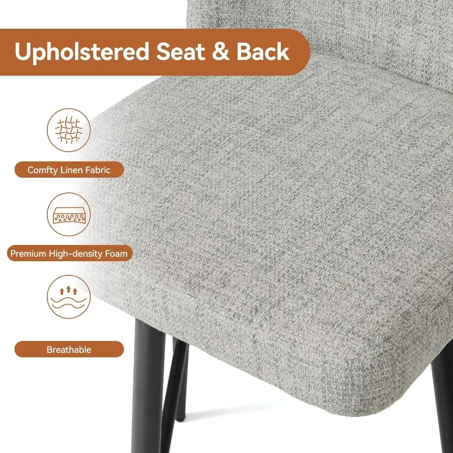 カウンターハイトバースツール2脚セット、シート高さ26.9インチ、回転式、布張りリネンバースツール、背もたれと金属脚付き、キッチン用