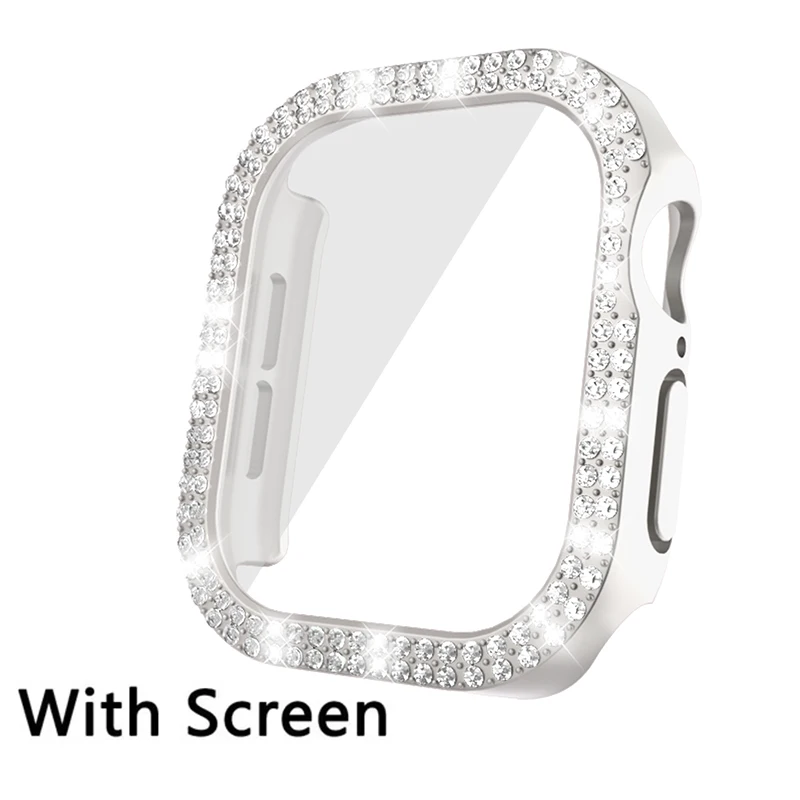 Bling Glass e Capa para Apple Watch, Diamond Case, Hard PC Bumper, Protetor de Tela, Série iWatch 10, 42mm, 46mm, 10 Acessórios