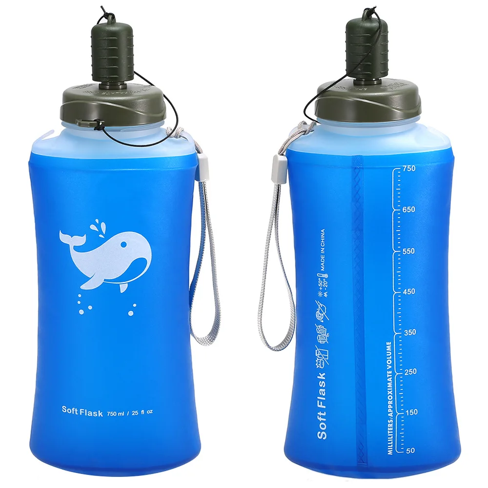 Soft TPU Collapsible Water Bottle, Large Volume, Hiking, Camping, Cycling, Running, Outdoor Sports, 750ml