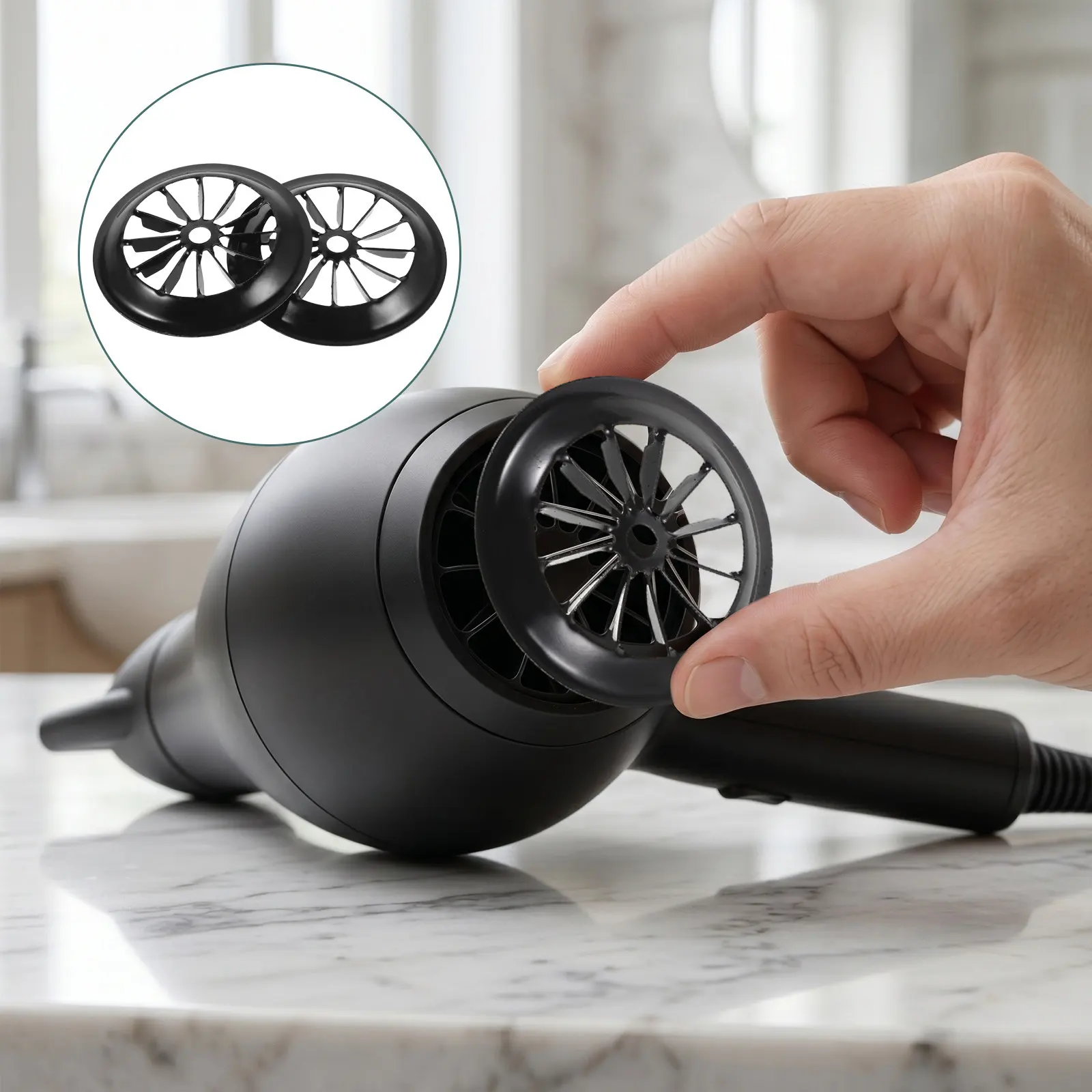 2Pcs Hair Dryer Accessories Mesh Front Cover Black Reusable Dustproof Protective Cap Salon Home Use Ventilation Grille Filter