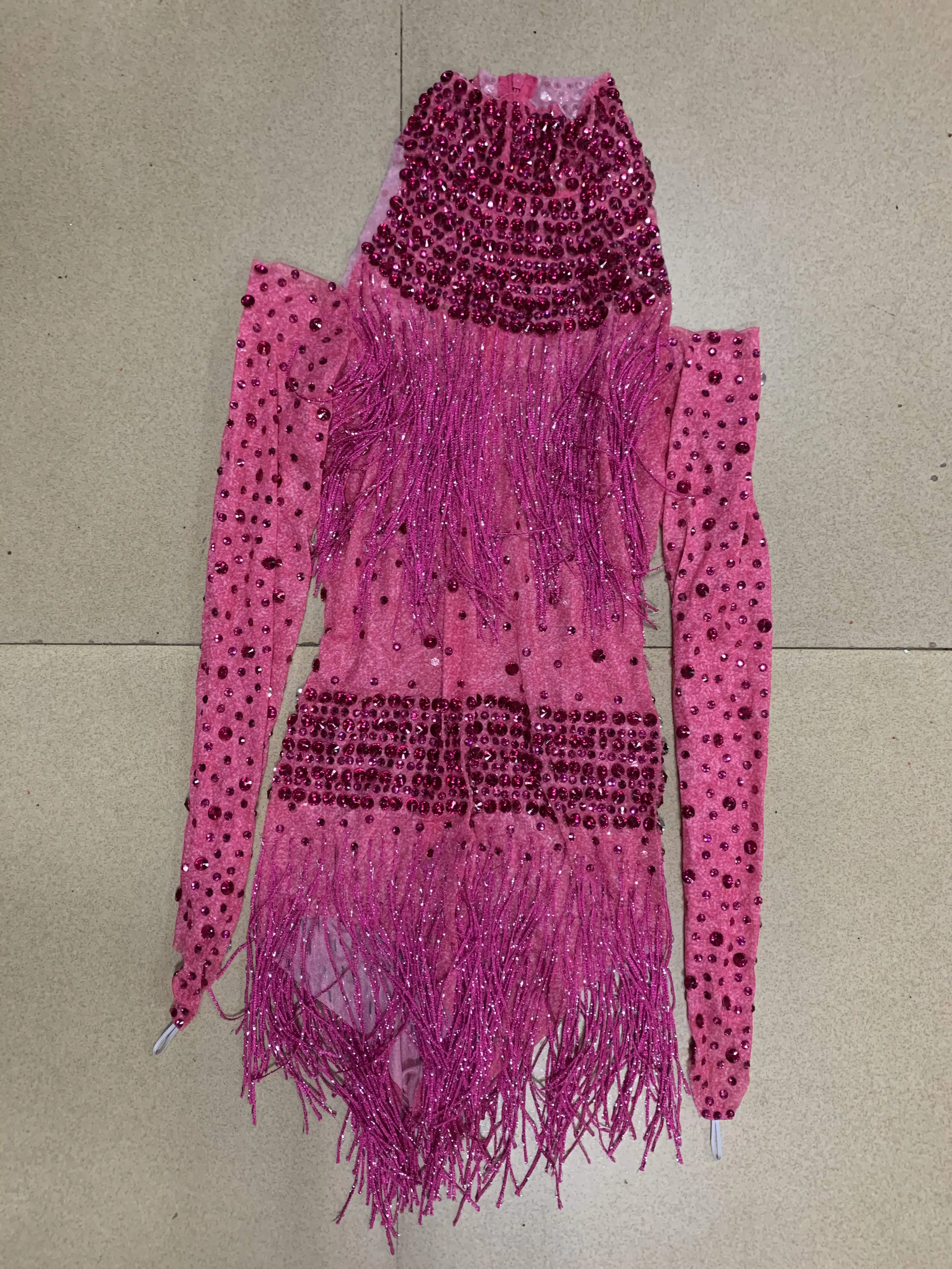 Sparkly Rhinestones Fringes Leotard Sexy DanceBodvsuit Nightclub Outfit Show PerformanceStage Wear Singer Dancer Costume D064