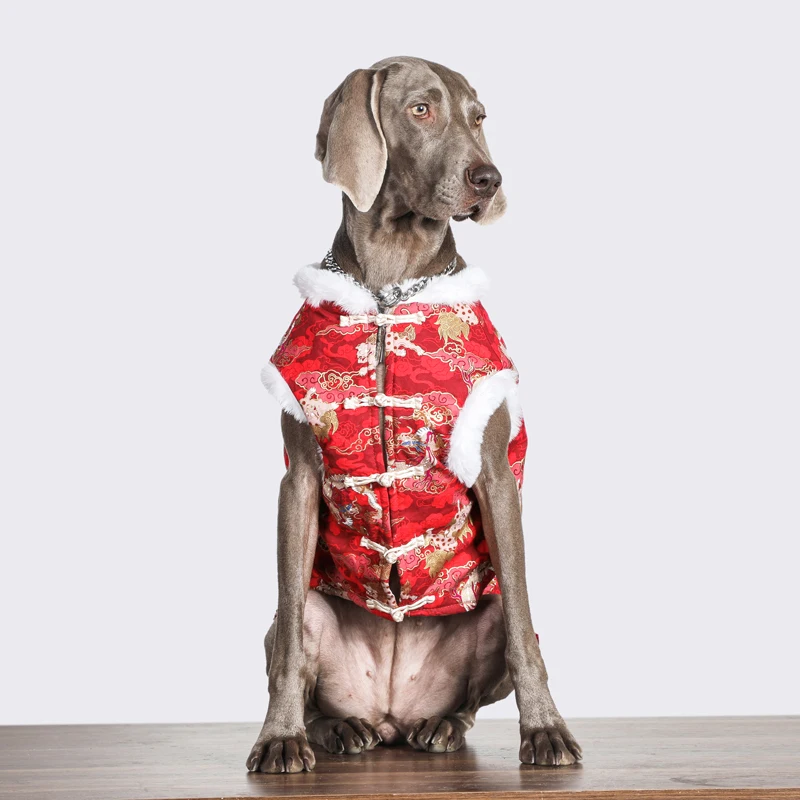 Handmade Luxury Chinese Suit Red Large Dog Clothes Medium Large Dog Clothing Dog Vest Golden Retriever Labrador Costume