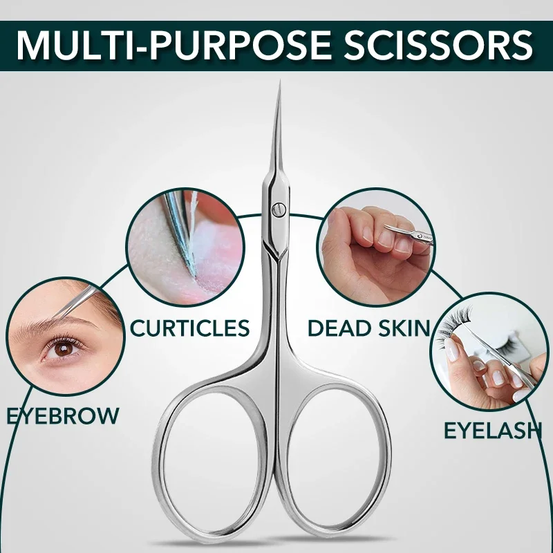 Tijeras para Cutículas de Acero Inoxidable, Hoja Curva, Herramienta de Manicura para Uñas, Cejas, Pestañas, Piel Seca, Multiusos, Tamaño Compacto