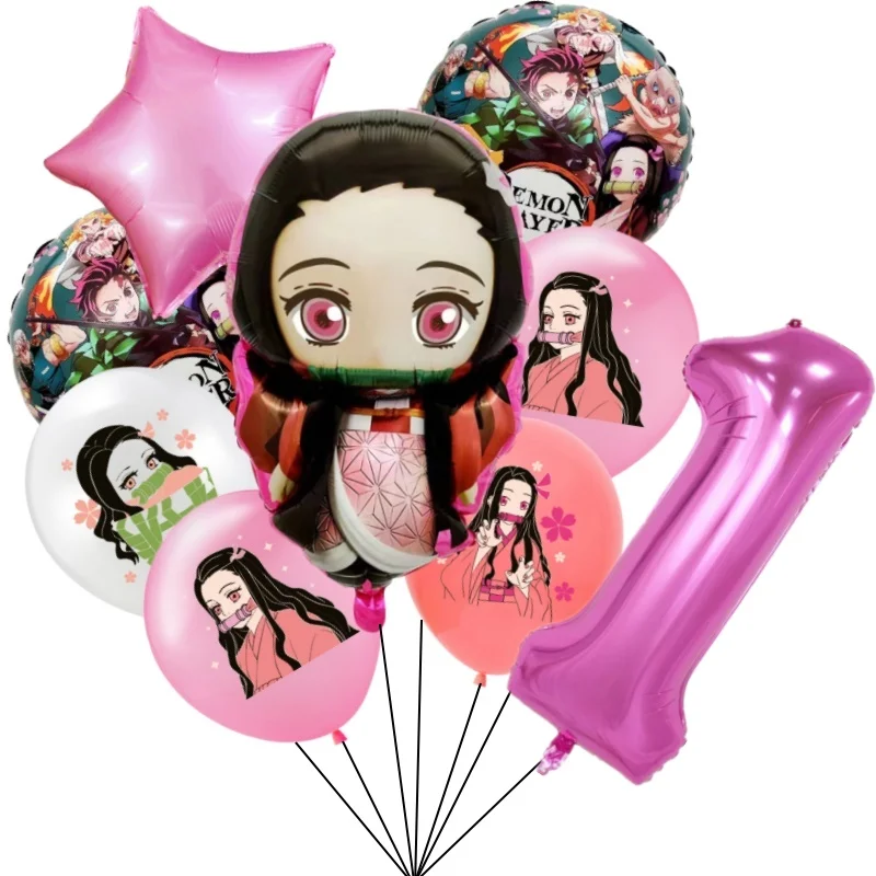 Kit Demon Slayer Latex Balloons Kamado Tanjirou Nezuko Figure 32'' Foil Balloon Decoration Party Supplies Kids Birthday Gift Toy