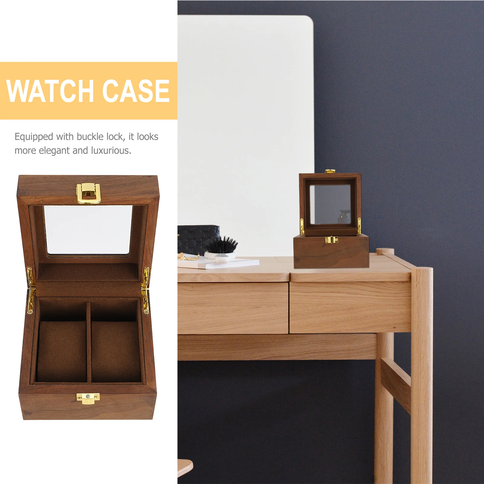

1Pcs Watch Storage Organizer Box Elegant Buckle Lock 2 Slots Watch Display Gift Case Vintage Wristwatch Storage Box