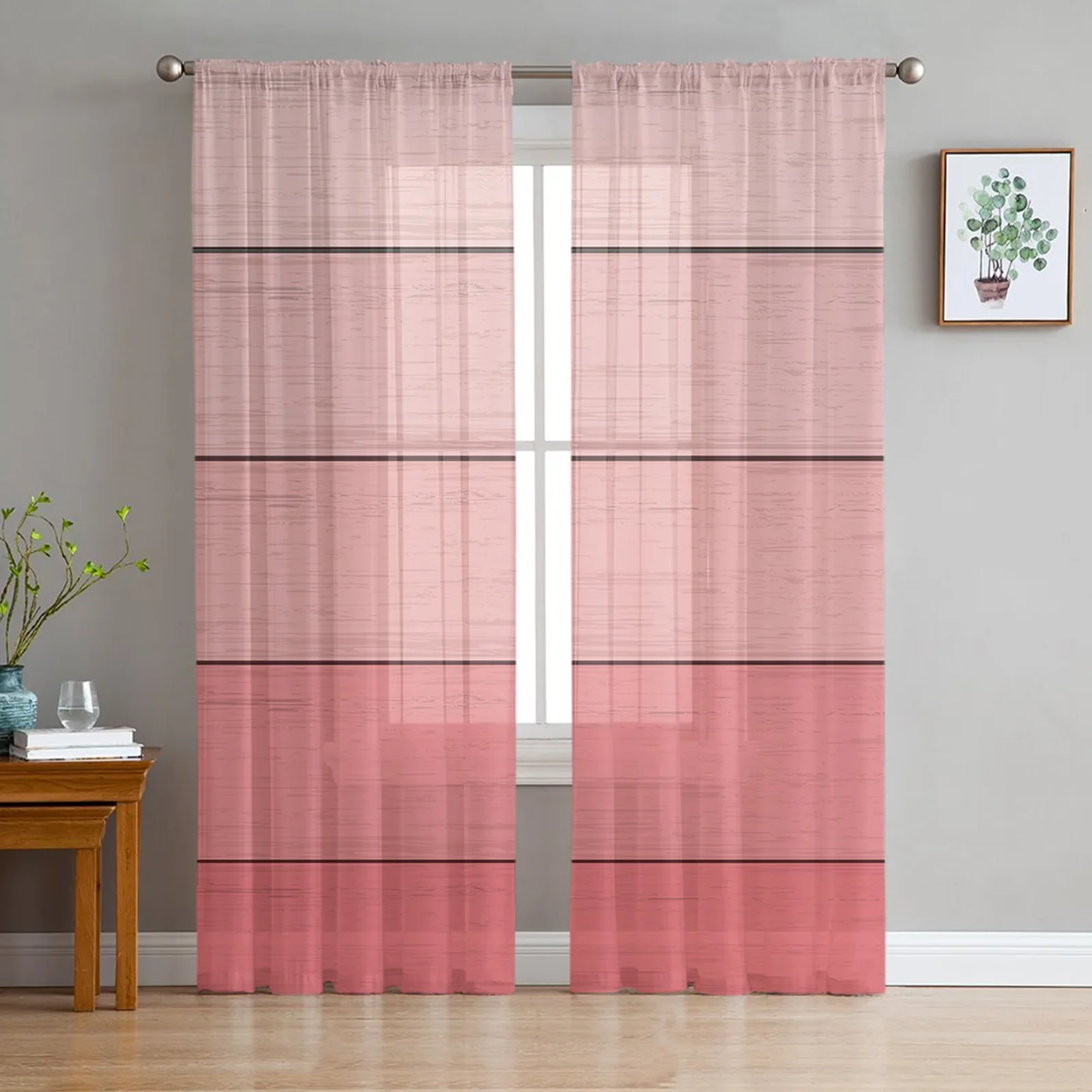 Wood Grain Pink Gradient Sheer Curtains for Bedroom Living Room Decoration Window Curtain for Kitchen Tulle Voile Organza Drapes