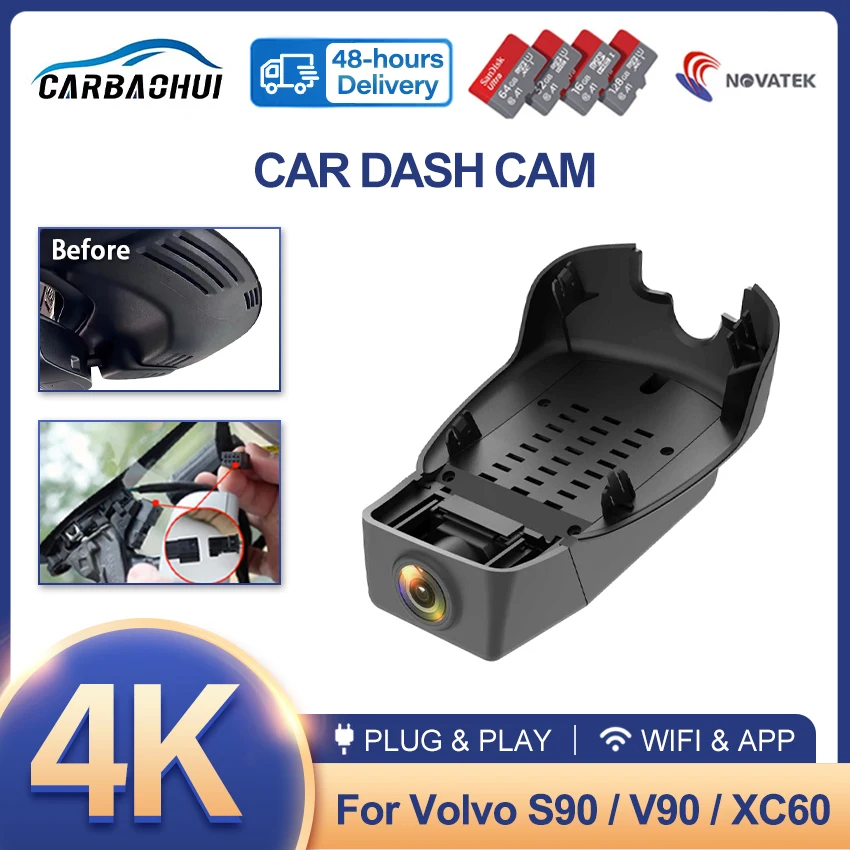 For Volvo S90 V90 XC60 2018-2024 Front and Rear 4K Dash Cam for Car Camera Recorder Dashcam WIFI Car Dvr Recording Devices